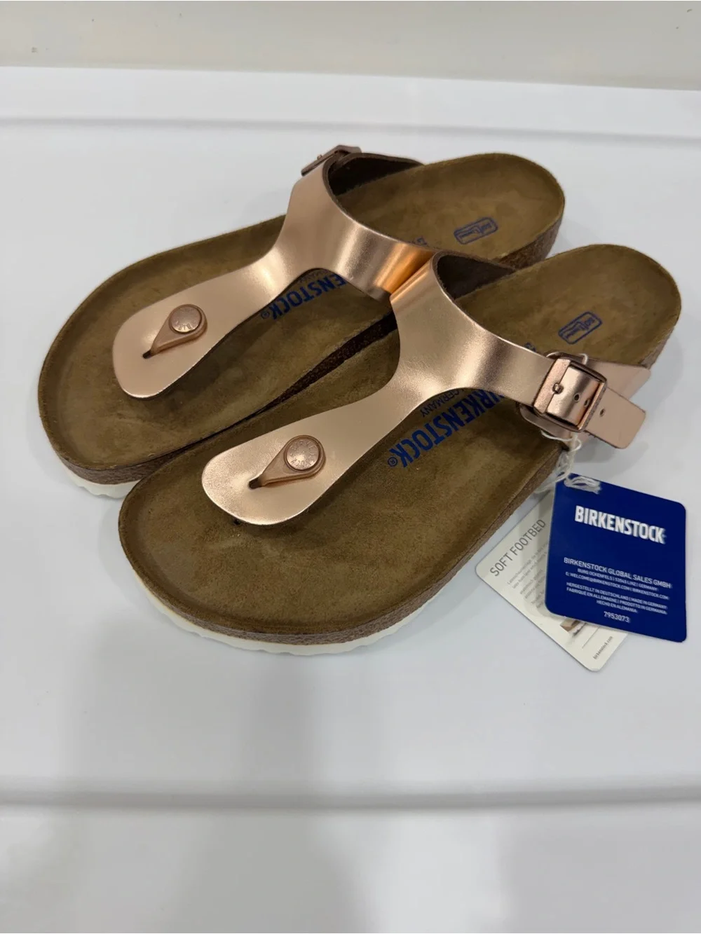 Birkenstock Gizeh Metallic Rose Gold Thong Sandals - Women's